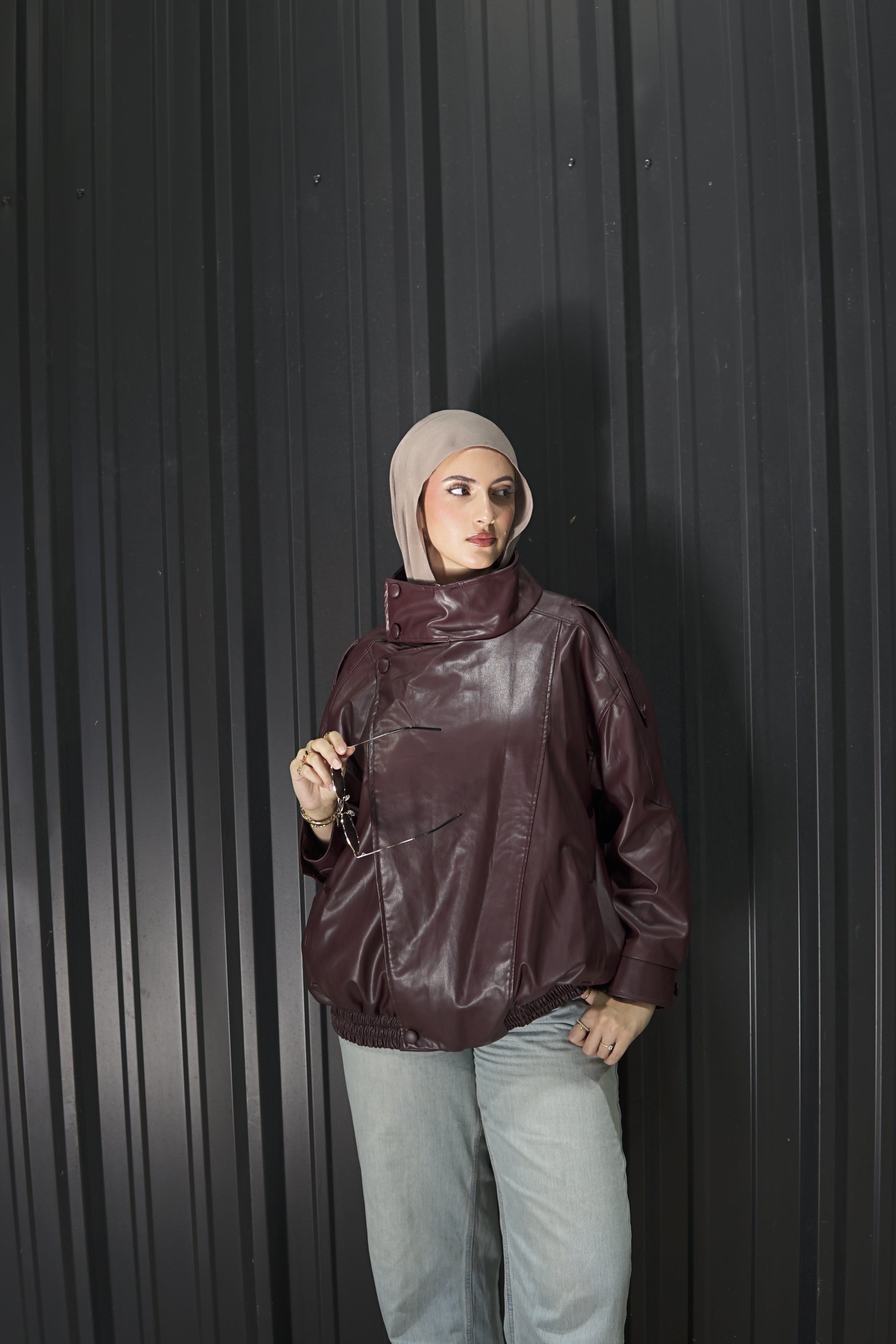 The Burgundy High Collar Jacket