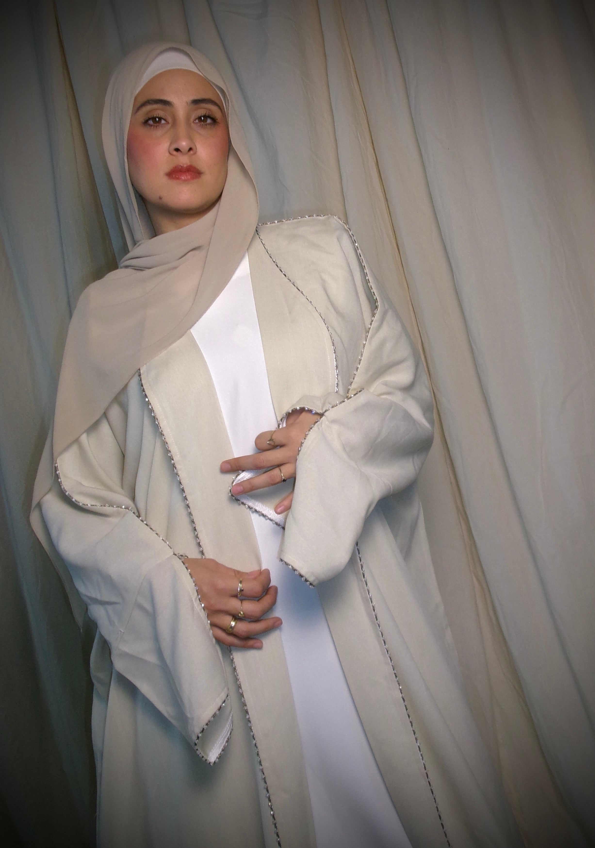 Dainty Beaded Open Abaya