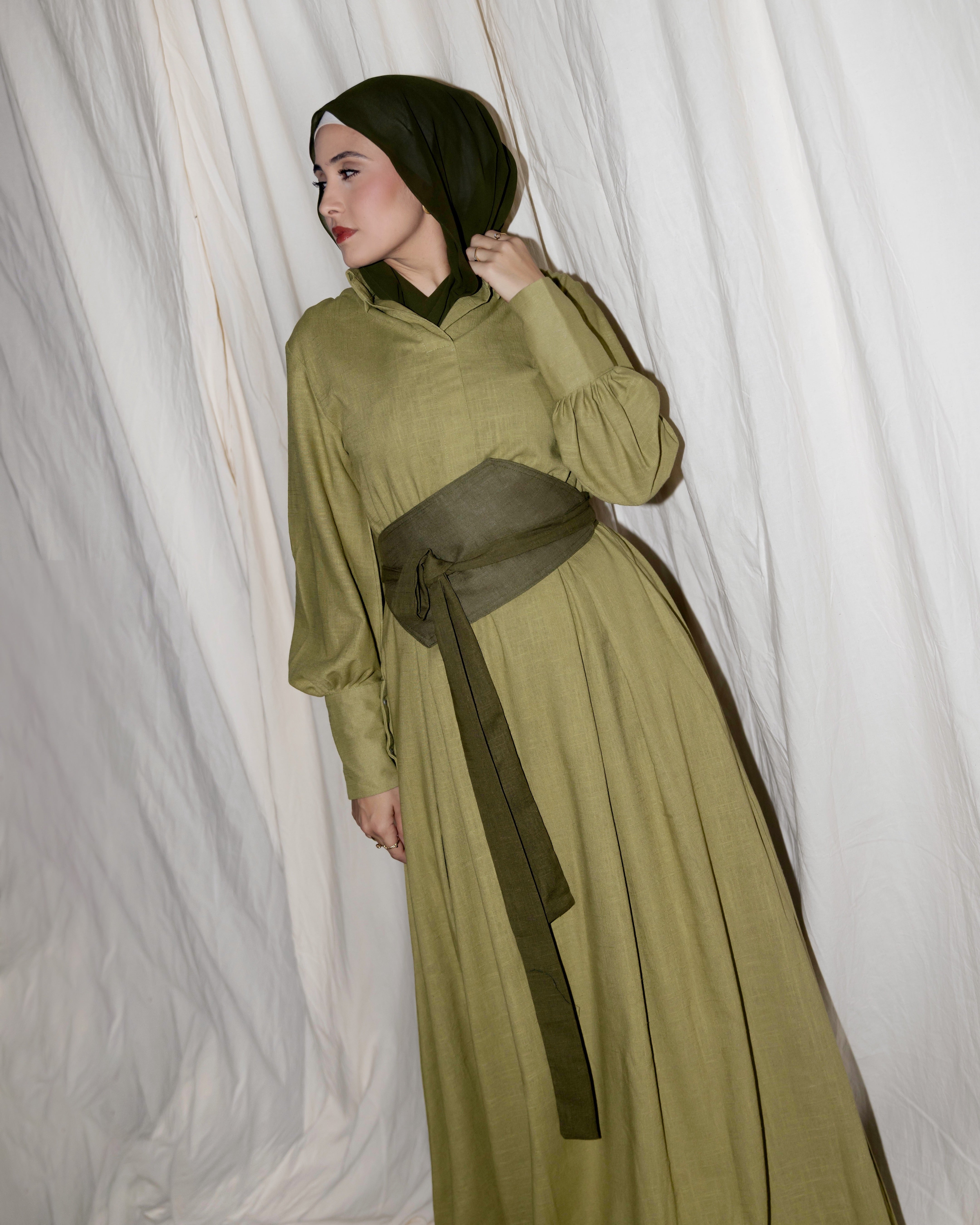 The Linen Dress | Olive Green