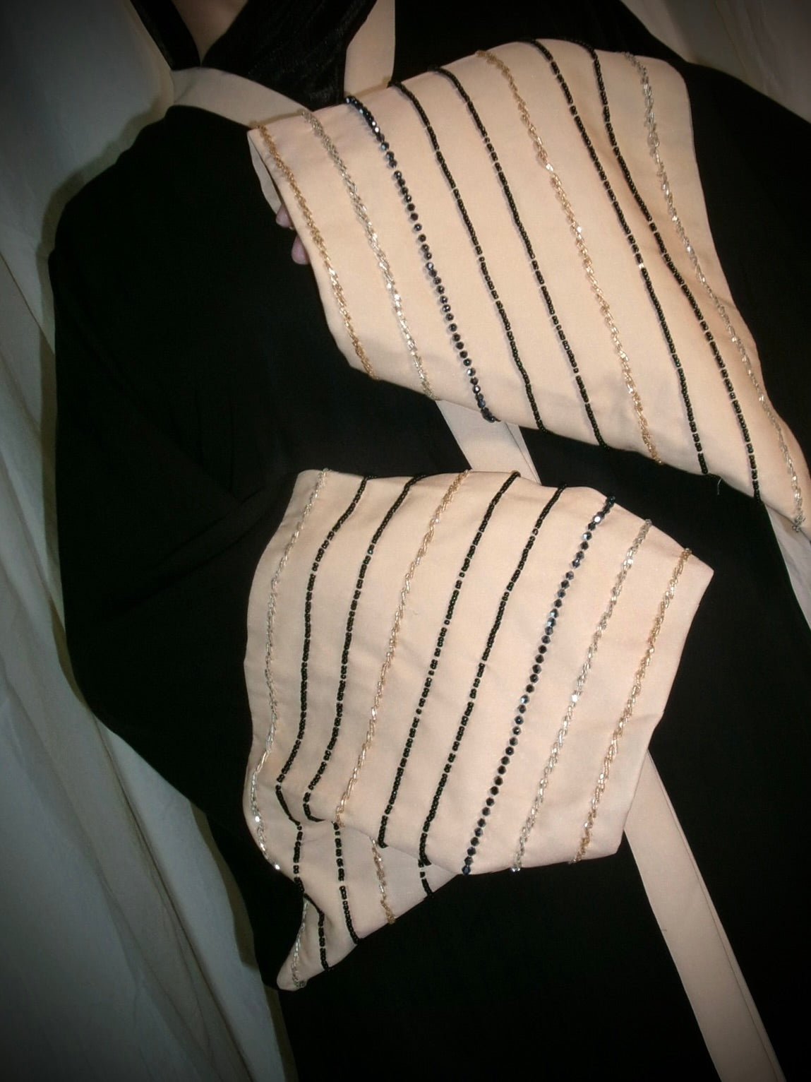 Beige Beaded Sleeve Abaya