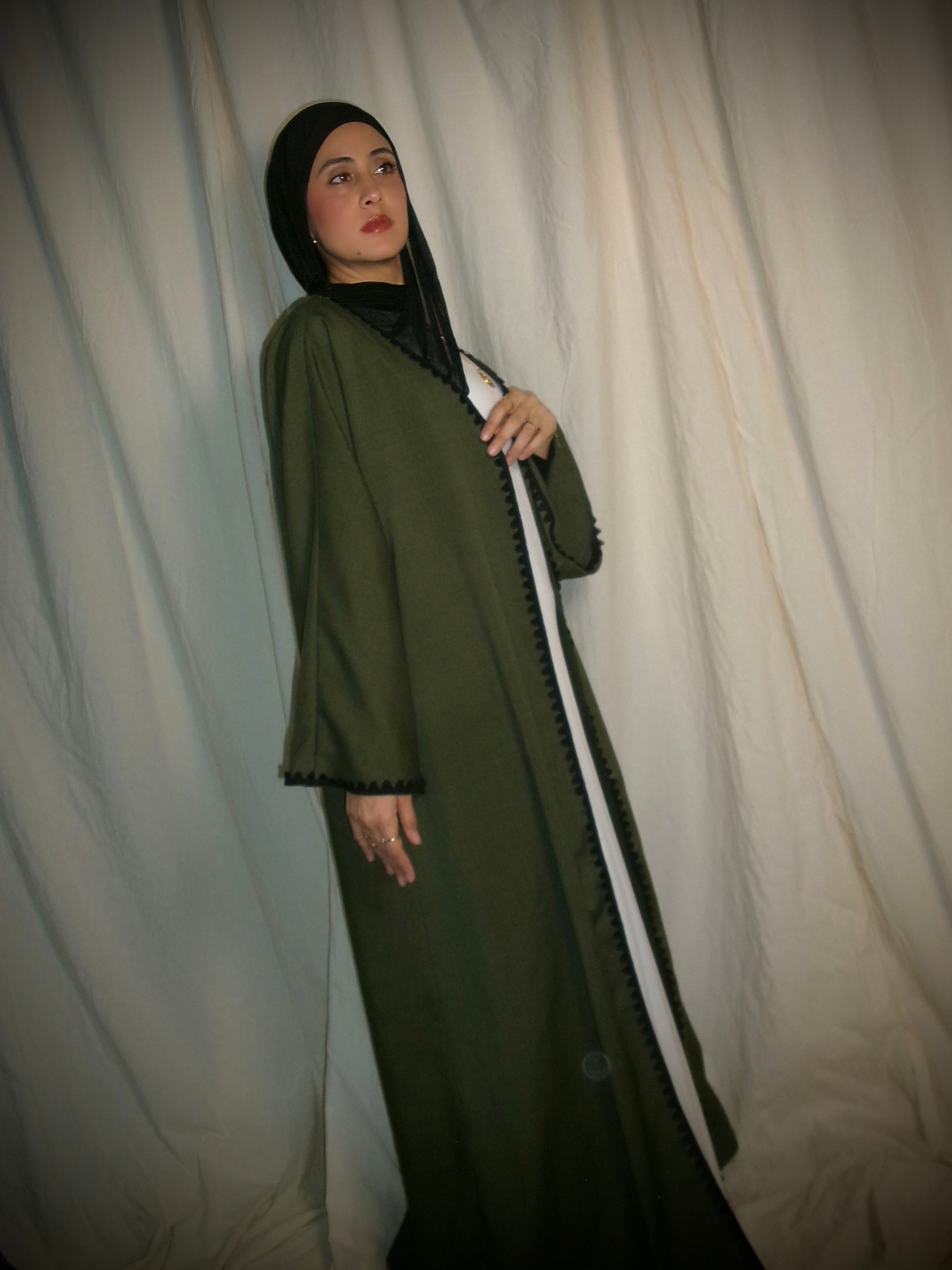 Olive Green Open Abaya