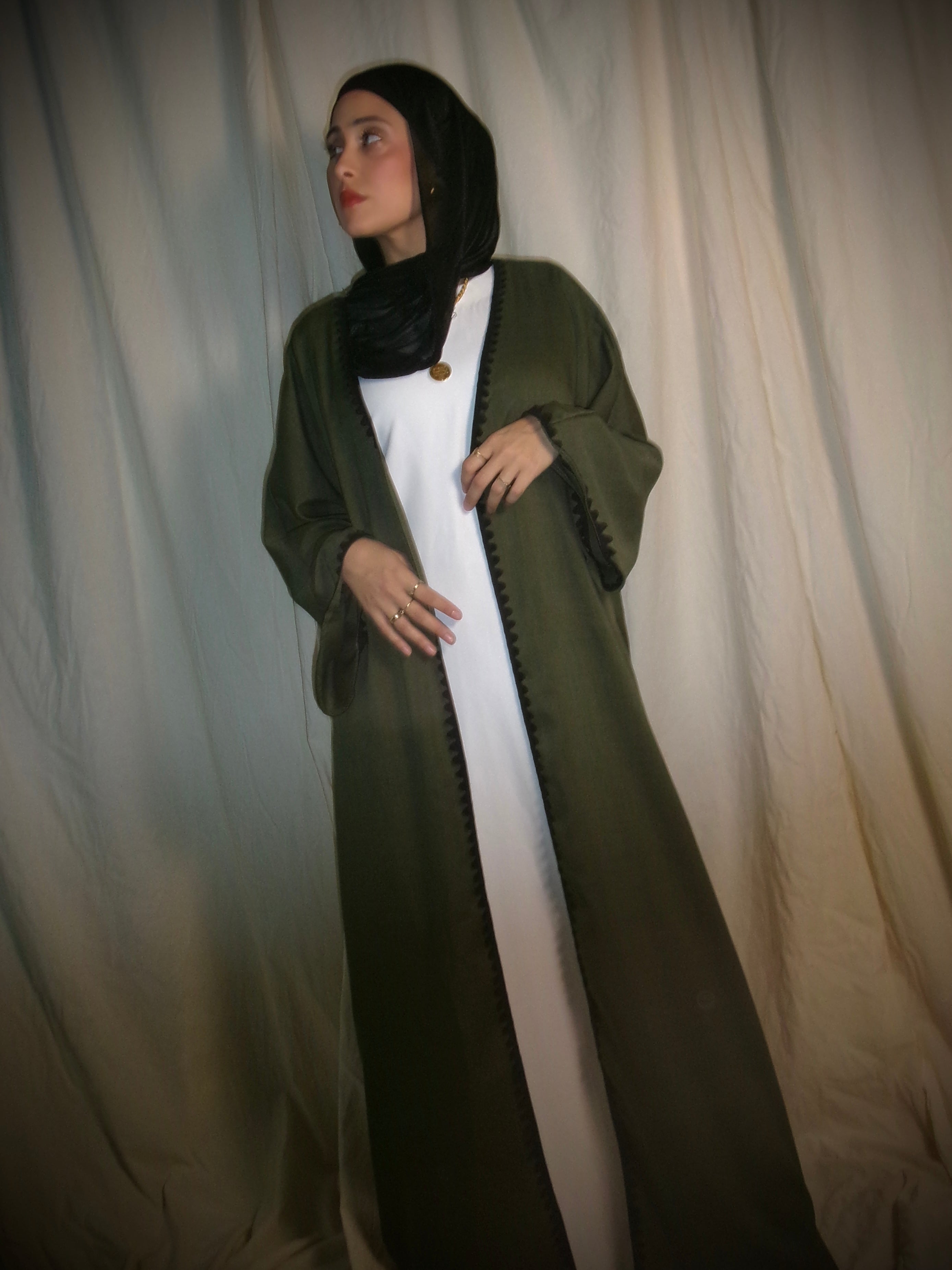 Olive Green Open Abaya