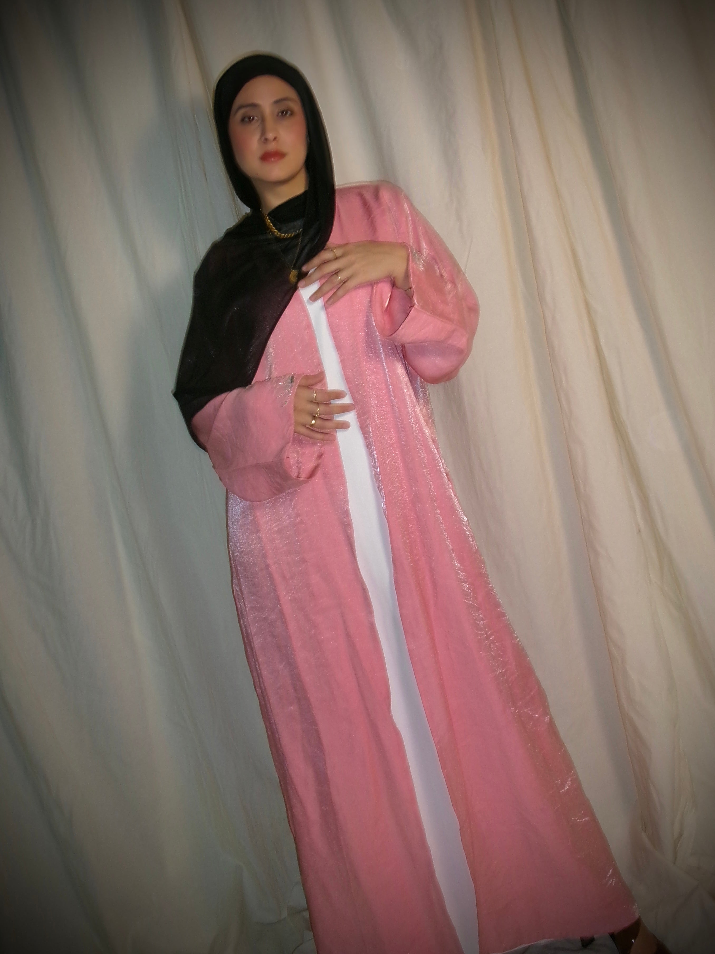 Silky Beaded Open Abaya