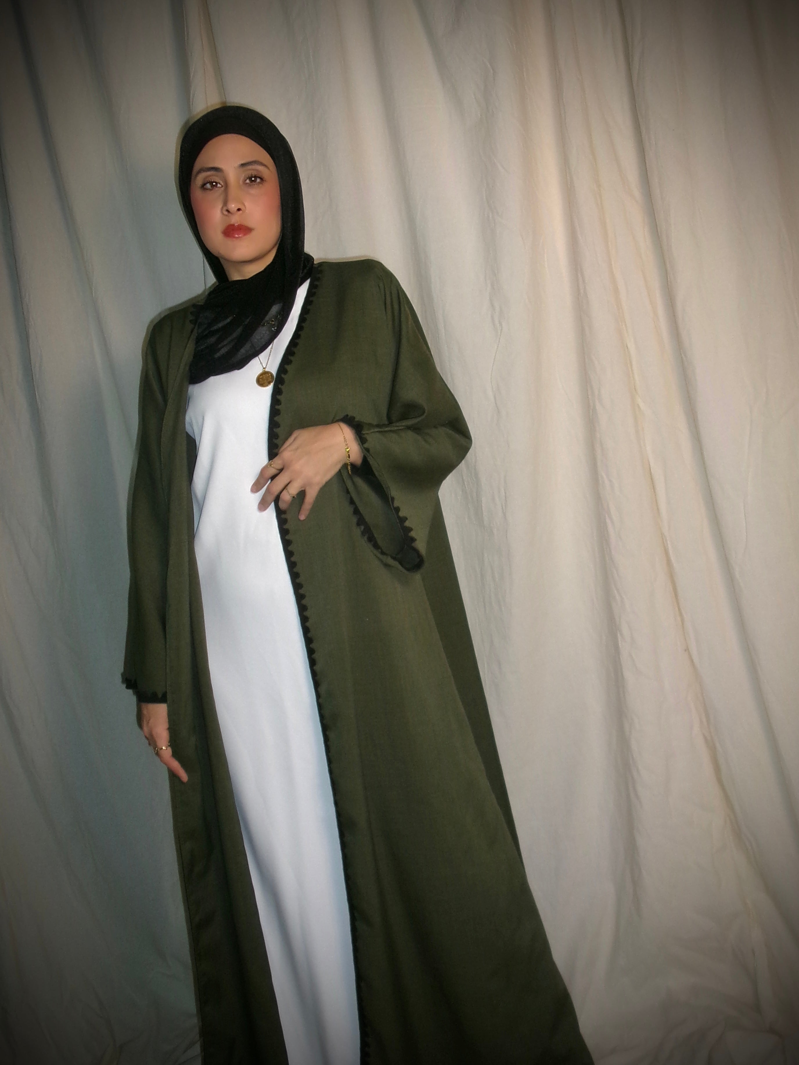 Olive Green Open Abaya