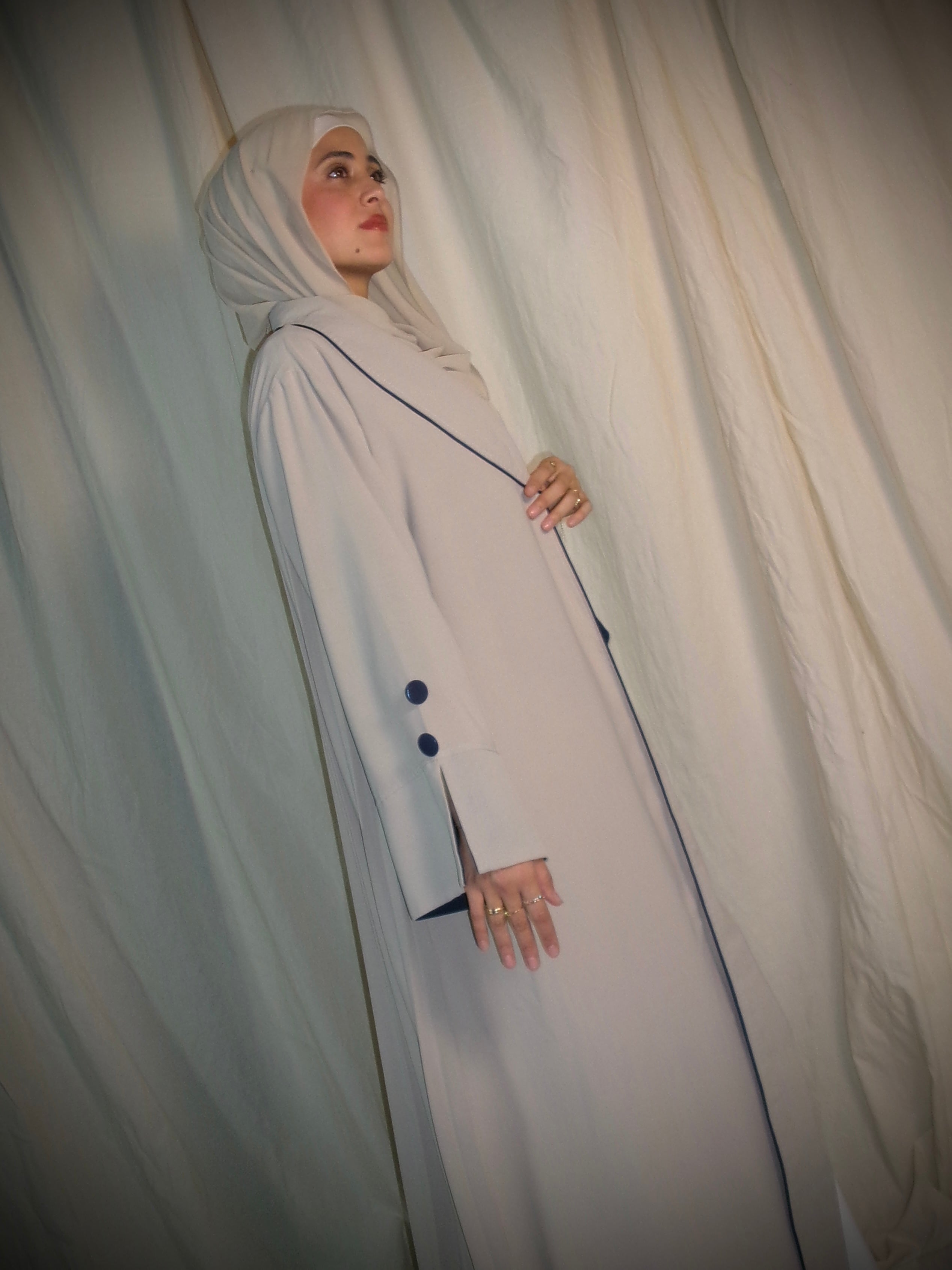 Beige Pleated Open Abaya