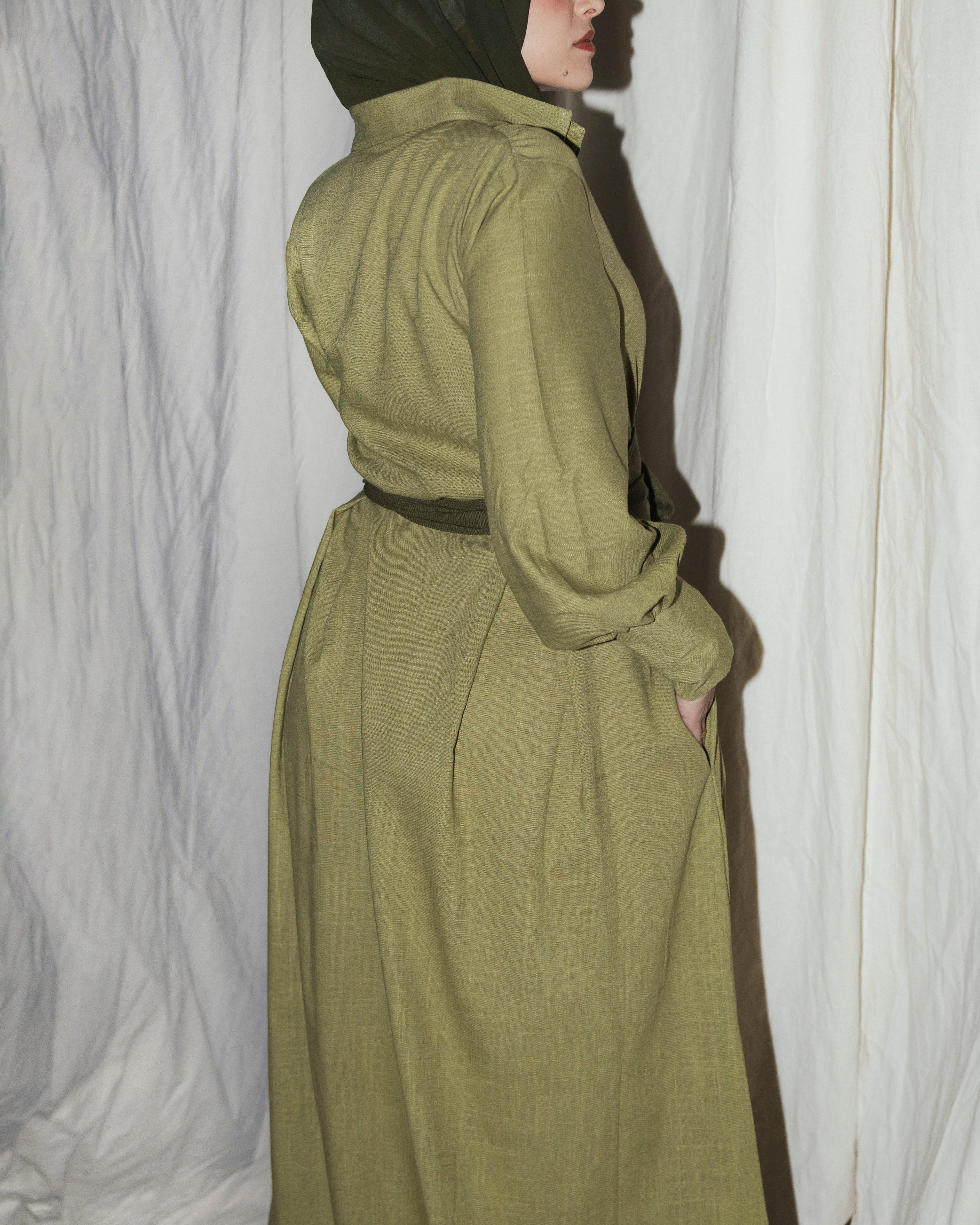 The Linen Dress | Olive Green