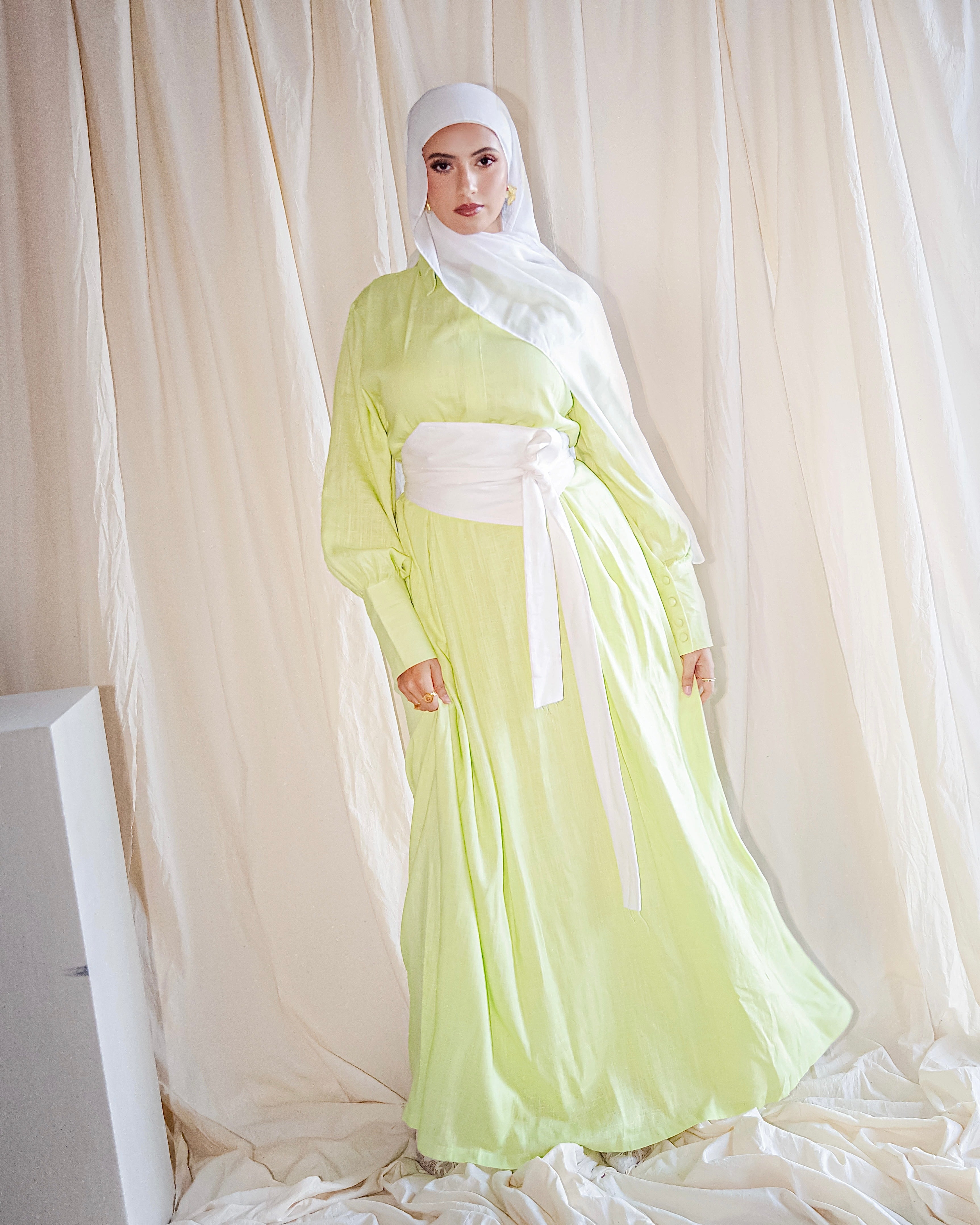 THE LINEN DRESS | LIME GREEN